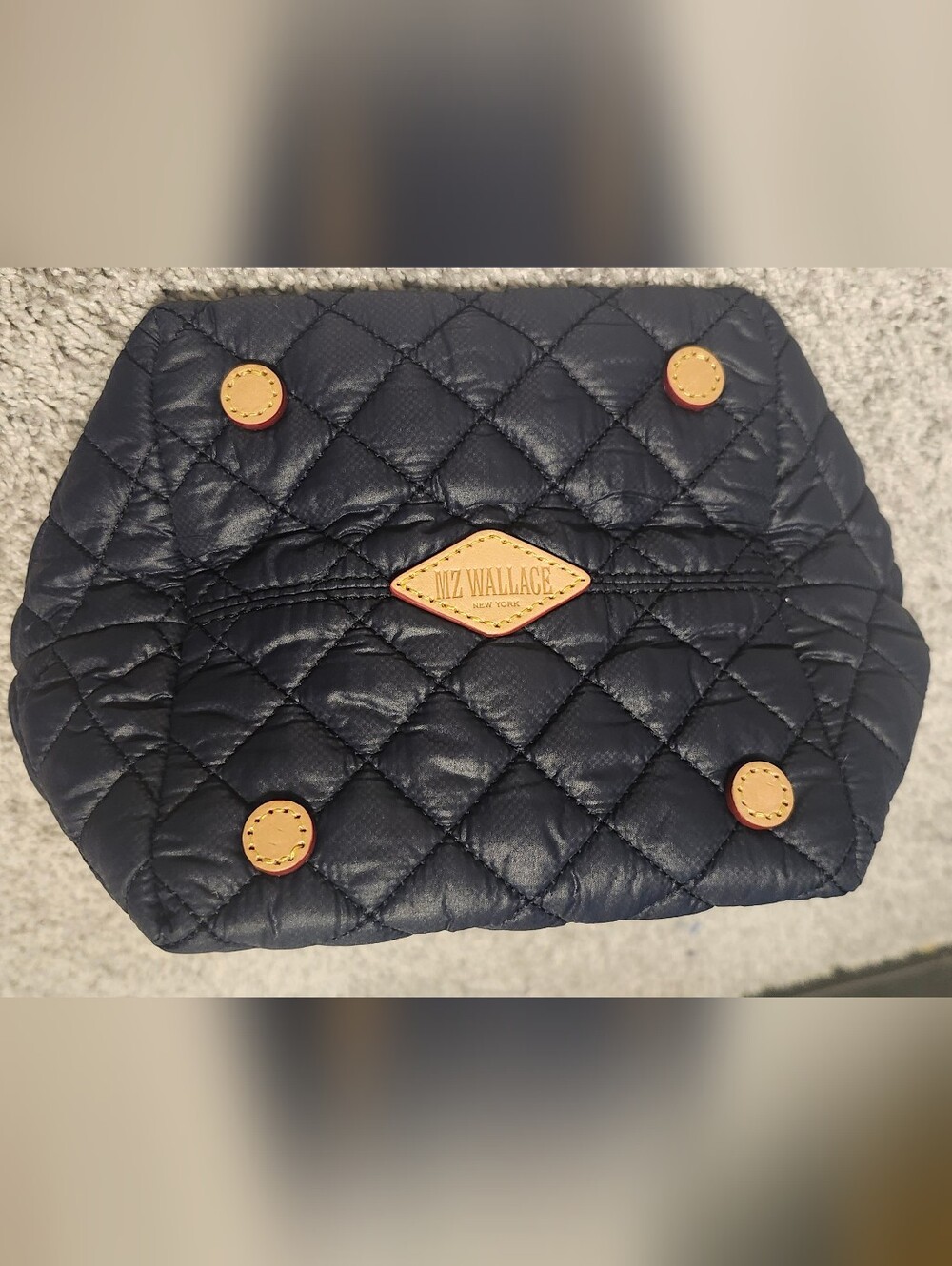 NWOT MZ Wallace $185 Micro Sutton Nylon And Leather Tote Navy/Tan - Picture 3 of 4